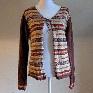 vintage blue strike knitwear tie front stripe pattern cardigan (medium)